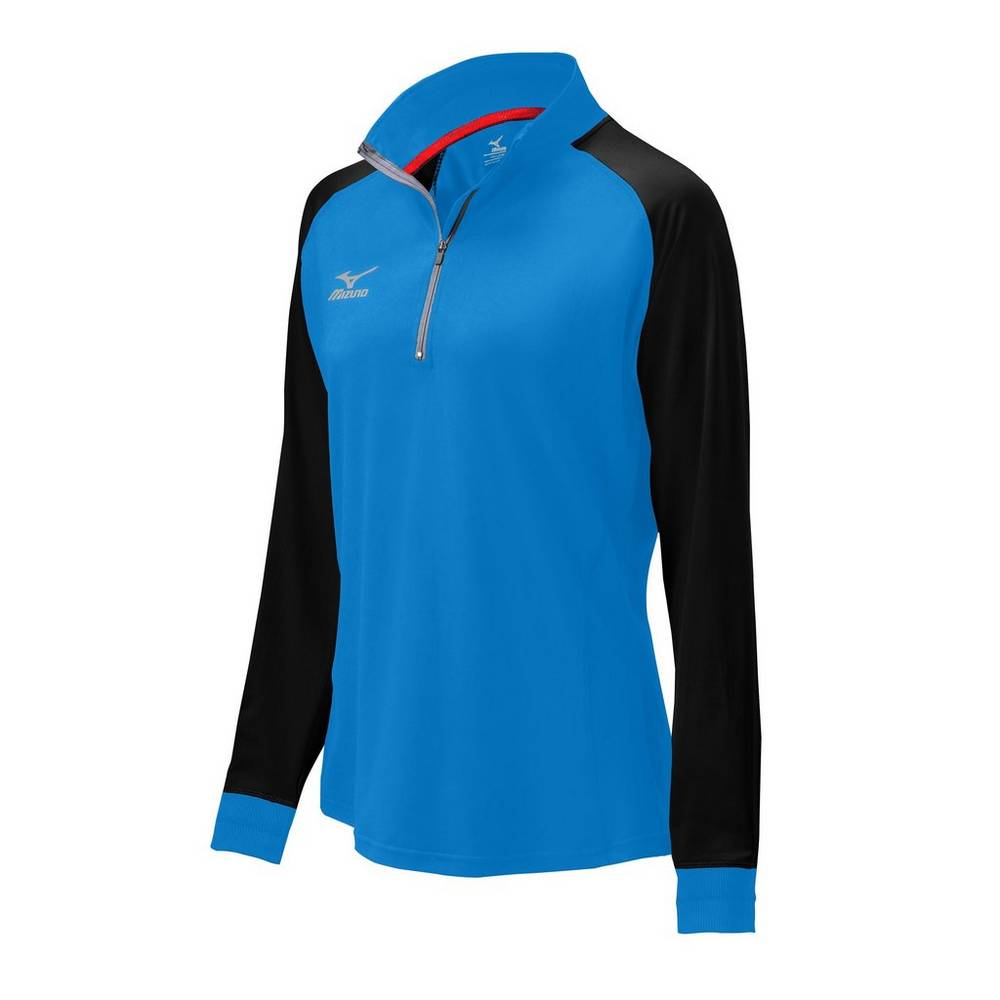 Mizuno Prime 1/2 Cipzáros Női Jacke Kék/Fekete ZUA061375